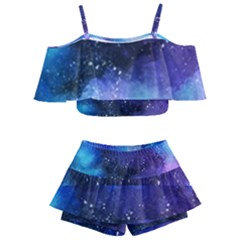 Blue Paint Kids  Off Shoulder Skirt Bikini by goljakoff