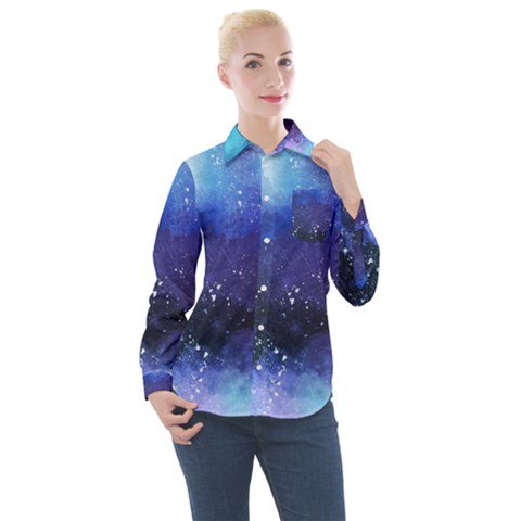 Blue Paint Women s Long Sleeve Pocket Shirt by goljakoff