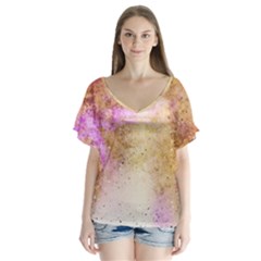 Golden Paint V-neck Flutter Sleeve Top by goljakoff