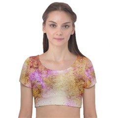 Golden Paint Velvet Short Sleeve Crop Top  by goljakoff