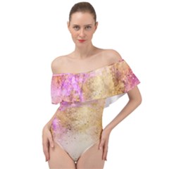 Golden Paint Off Shoulder Velour Bodysuit  by goljakoff