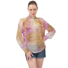 Golden Paint High Neck Long Sleeve Chiffon Top by goljakoff