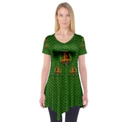 Lady Cartoon Love Her Tulips In Peace Short Sleeve Tunic  by pepitasart