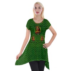 Lady Cartoon Love Her Tulips In Peace Short Sleeve Side Drop Tunic by pepitasart