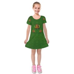 Lady Cartoon Love Her Tulips In Peace Kids  Short Sleeve Velvet Dress by pepitasart