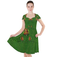 Lady Cartoon Love Her Tulips In Peace Cap Sleeve Midi Dress