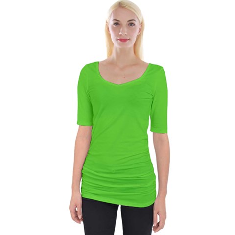 Bright Green Wide Neckline Tee by FabChoice