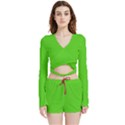 Bright Green Velvet Wrap Crop Top and Shorts Set View1