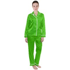 Bright Green Satin Long Sleeve Pajamas Set by FabChoice