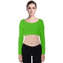 Bright Green Velvet Long Sleeve Crop Top View1