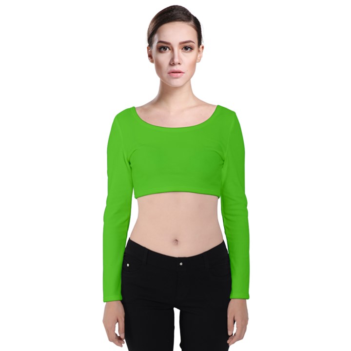 Bright Green Velvet Long Sleeve Crop Top