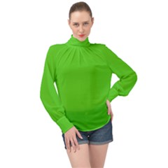 Bright Green High Neck Long Sleeve Chiffon Top by FabChoice