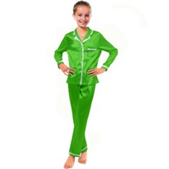 Bright Green Kid s Satin Long Sleeve Pajamas Set by FabChoice