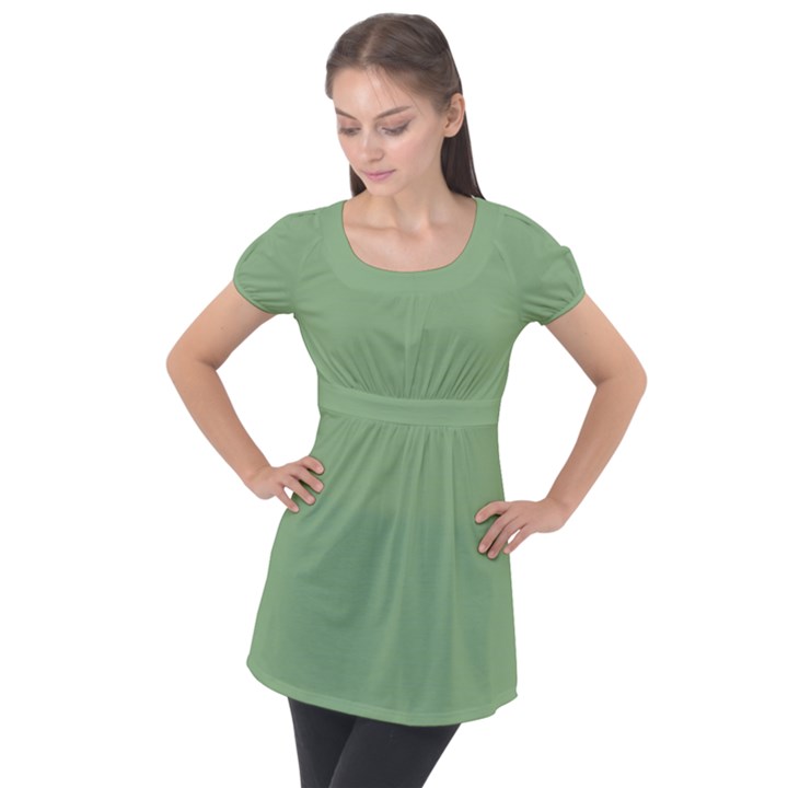 Dark Sea Green Puff Sleeve Tunic Top