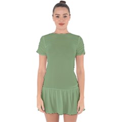 Dark Sea Green Drop Hem Mini Chiffon Dress by FabChoice