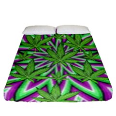 Purple, White, Green, Marijuana, Leaves, Cbdoilprincess  5de76707-e767-40d0-a70d-e7c36407f0a3 Fitted Sheet (queen Size) by CBDOilPrincess1