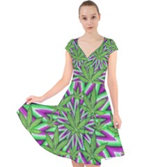 Purple, White, Green, Marijuana, Leaves, Cbdoilprincess  5de76707-e767-40d0-a70d-e7c36407f0a3 Cap Sleeve Front Wrap Midi Dress by CBDOilPrincess1