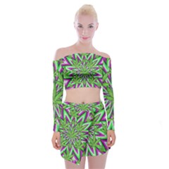 Purple, White, Green, Marijuana, Leaves, Cbdoilprincess  5de76707-e767-40d0-a70d-e7c36407f0a3 Off Shoulder Top With Mini Skirt Set by CBDOilPrincess1