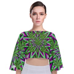 Purple, White, Green, Marijuana, Leaves, Cbdoilprincess  5de76707-e767-40d0-a70d-e7c36407f0a3 Tie Back Butterfly Sleeve Chiffon Top by CBDOilPrincess1