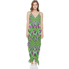 Purple, White, Green, Marijuana, Leaves, Cbdoilprincess  5de76707-e767-40d0-a70d-e7c36407f0a3 Sleeveless Tie Ankle Jumpsuit by CBDOilPrincess1