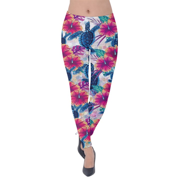 Tropical Flowers Turtles CBDOilPrincess 9a8efa63-1b6b-4226-a85c-858859e581d8 Velvet Leggings