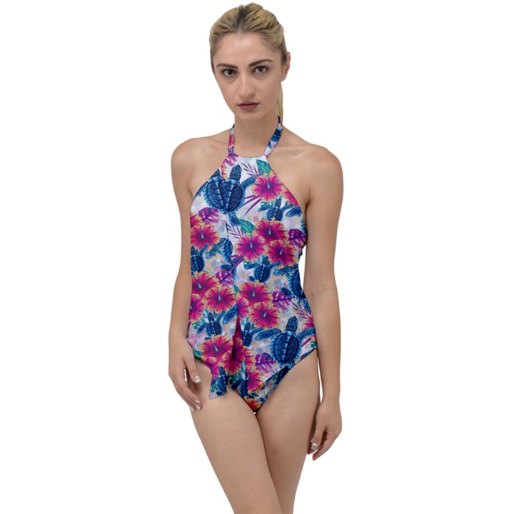 Tropical Flowers Turtles CBDOilPrincess 9a8efa63-1b6b-4226-a85c-858859e581d8 Go with the Flow One Piece Swimsuit