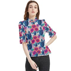 Tropical Flowers Turtles Cbdoilprincess 9a8efa63-1b6b-4226-a85c-858859e581d8 Frill Neck Blouse