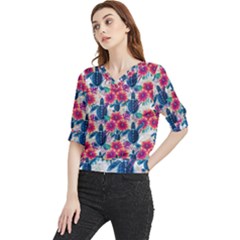 Tropical Flowers Turtles Cbdoilprincess 9a8efa63-1b6b-4226-a85c-858859e581d8 Quarter Sleeve Blouse