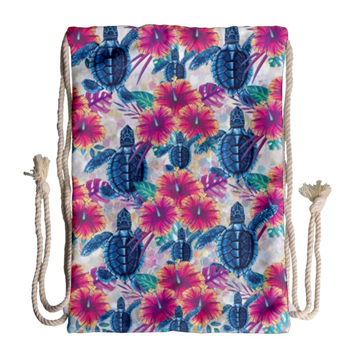 Tropical Flowers Turtles CBDOilPrincess 9a8efa63-1b6b-4226-a85c-858859e581d8 Drawstring Bag (Large)