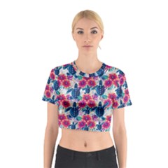 Tropical Flowers Turtles Cbdoilprincess 9a8efa63-1b6b-4226-a85c-858859e581d8 Cotton Crop Top by CBDOilPrincess1