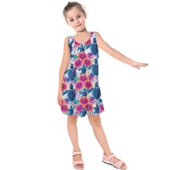 Tropical Flowers Turtles Cbdoilprincess 9a8efa63-1b6b-4226-a85c-858859e581d8 Kids  Sleeveless Dress by CBDOilPrincess1