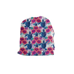 Tropical Flowers Turtles Cbdoilprincess 9a8efa63-1b6b-4226-a85c-858859e581d8 Drawstring Pouch (medium)