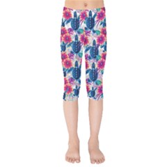 Tropical Flowers Turtles Cbdoilprincess 9a8efa63-1b6b-4226-a85c-858859e581d8 Kids  Capri Leggings  by CBDOilPrincess1