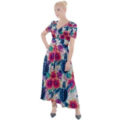 Tropical Flowers Turtles Cbdoilprincess 9a8efa63-1b6b-4226-a85c-858859e581d8 Button Up Short Sleeve Maxi Dress by CBDOilPrincess1