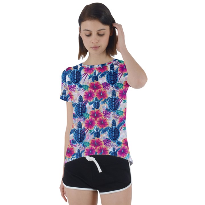 Tropical Flowers Turtles CBDOilPrincess 9a8efa63-1b6b-4226-a85c-858859e581d8 Short Sleeve Foldover Tee