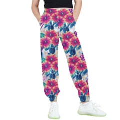 Tropical Flowers Turtles Cbdoilprincess 9a8efa63-1b6b-4226-a85c-858859e581d8 Kids  Elastic Waist Pants