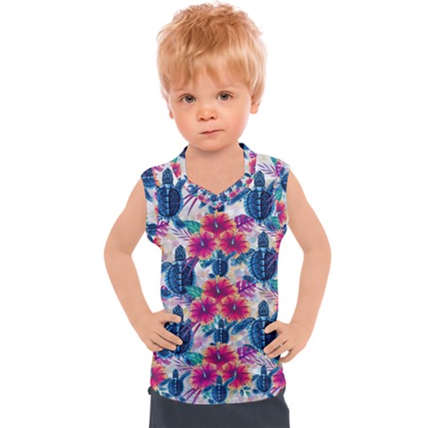 Tropical Flowers Turtles Cbdoilprincess 9a8efa63-1b6b-4226-a85c-858859e581d8 Kids  Sport Tank Top by CBDOilPrincess1