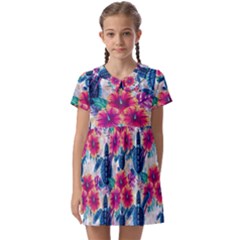 Tropical Flowers Turtles Cbdoilprincess 9a8efa63-1b6b-4226-a85c-858859e581d8 Kids  Asymmetric Collar Dress