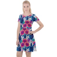 Tropical Flowers Turtles Cbdoilprincess 9a8efa63-1b6b-4226-a85c-858859e581d8 Cap Sleeve Velour Dress 