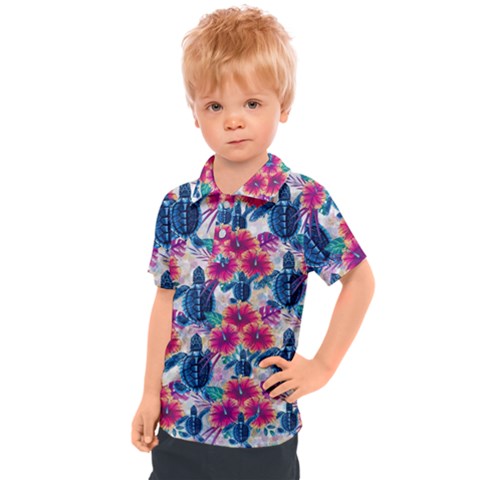 Tropical Flowers Turtles Cbdoilprincess 9a8efa63-1b6b-4226-a85c-858859e581d8 Kids  Polo Tee by CBDOilPrincess1