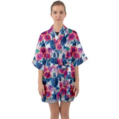 Tropical Flowers Turtles Cbdoilprincess 9a8efa63-1b6b-4226-a85c-858859e581d8 Half Sleeve Satin Kimono  by CBDOilPrincess1