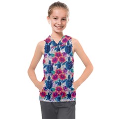 Tropical Flowers Turtles Cbdoilprincess 9a8efa63-1b6b-4226-a85c-858859e581d8 Kids  Sleeveless Hoodie