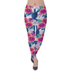 Tropical Flowers Turtles Cbdoilprincess 9a8efa63-1b6b-4226-a85c-858859e581d8 Velvet Leggings by CBDOilPrincess1