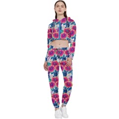 Tropical Flowers Turtles Cbdoilprincess 9a8efa63-1b6b-4226-a85c-858859e581d8 Cropped Zip Up Lounge Set by CBDOilPrincess1