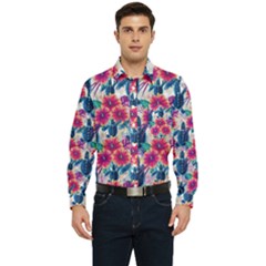 Tropical Flowers Turtles Cbdoilprincess 9a8efa63-1b6b-4226-a85c-858859e581d8 Men s Long Sleeve Pocket Shirt  by CBDOilPrincess1