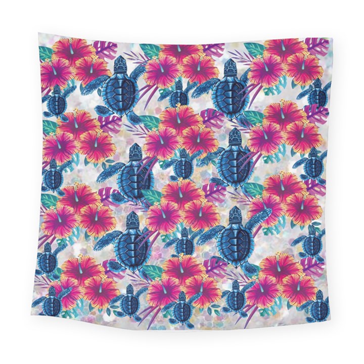 Tropical Flowers Turtles CBDOilPrincess 9a8efa63-1b6b-4226-a85c-858859e581d8 Square Tapestry (Large)