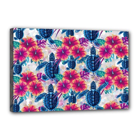 Tropical Flowers Turtles Cbdoilprincess 9a8efa63-1b6b-4226-a85c-858859e581d8 Canvas 18  X 12  (stretched) by CBDOilPrincess1