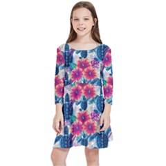 Tropical Flowers Turtles Cbdoilprincess 9a8efa63-1b6b-4226-a85c-858859e581d8 Kids  Quarter Sleeve Skater Dress