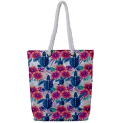 Tropical Flowers Turtles Cbdoilprincess 9a8efa63-1b6b-4226-a85c-858859e581d8 Full Print Rope Handle Tote (small)