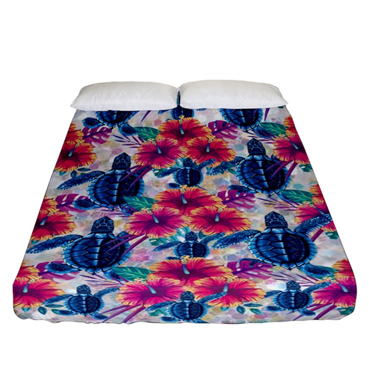 Tropical Flowers Turtles CBDOilPrincess 9a8efa63-1b6b-4226-a85c-858859e581d8 Fitted Sheet (California King Size)